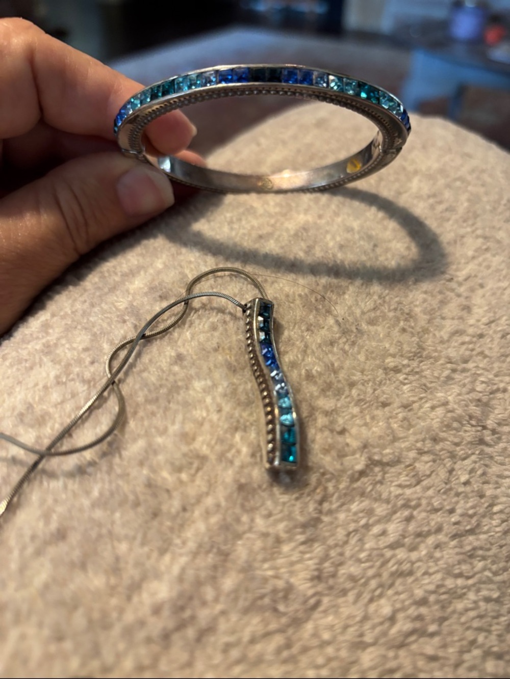 Brighton Silver Necklace and matching Bangle with Blue Crystals - Picture 2 of 4